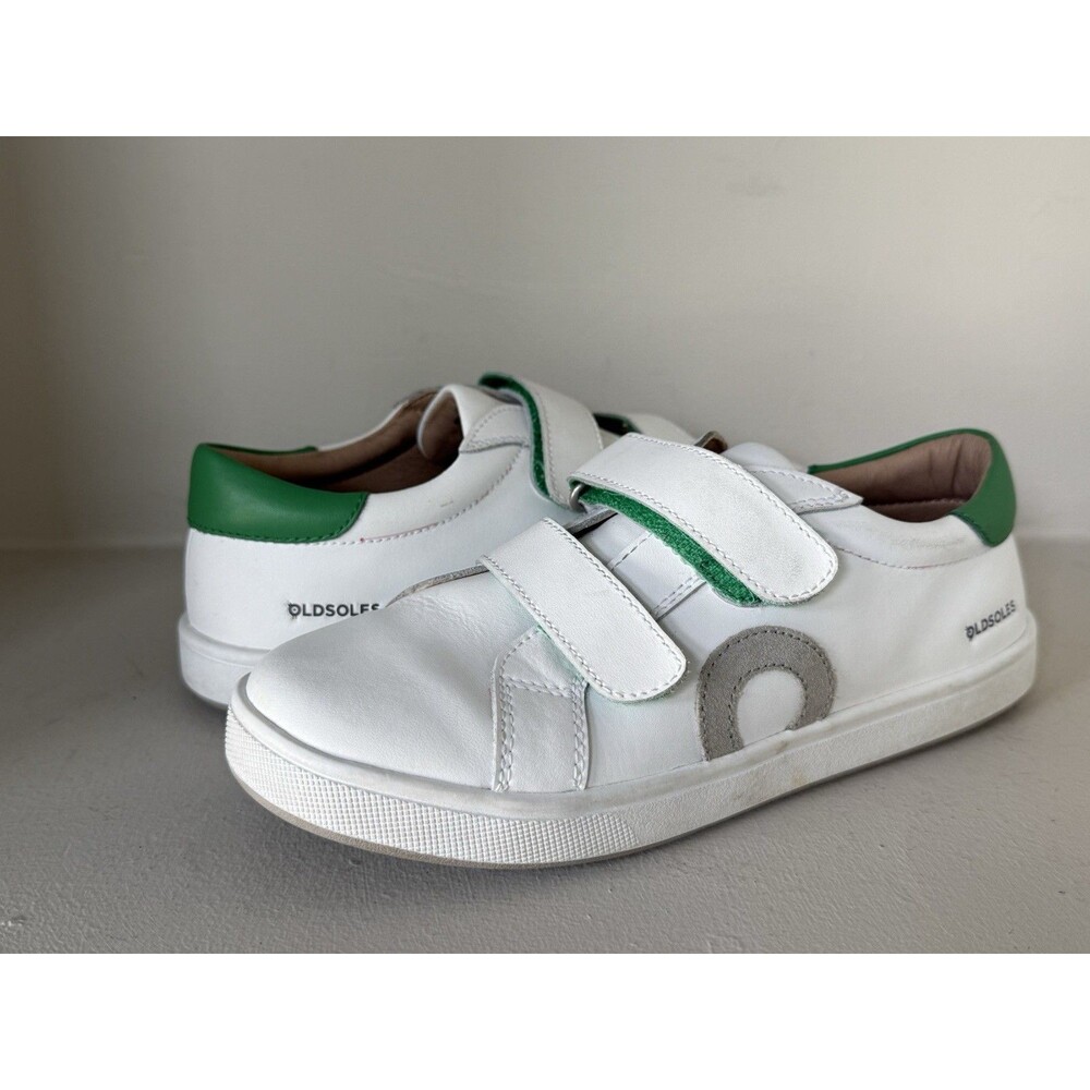 Old Soles White Green Leather Sneaker Hook and Loop Closure - Kids Shoes Size 3